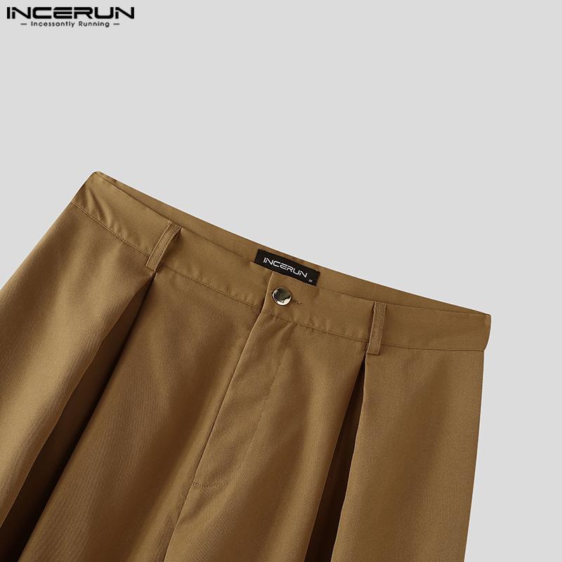 INCERUN Men Zip-up Waist Straight Pants Long Suits Trousers