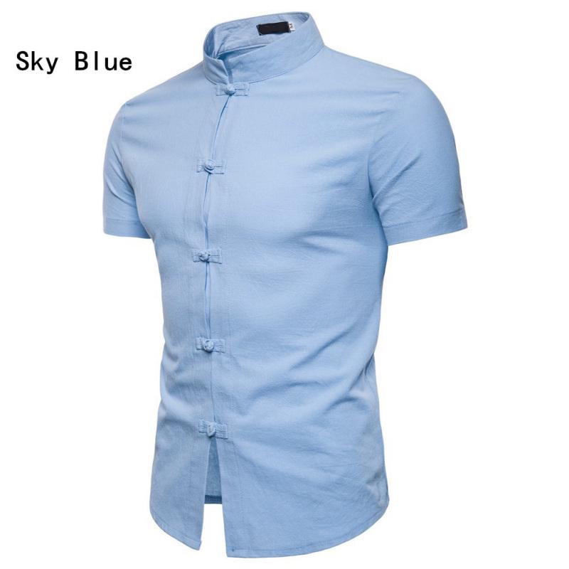 Buy Men Short Sleeve Linen Shirt Casual 