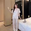 Ice silk pajamas women's summer new French light luxury high-end floral lace short-sleeved cardigan loungewear two-piece set