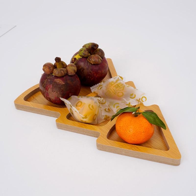 Set of 2 Christmas Tree Wooden Serving Platters Holiday Themed Wooden Platters Storage Tray for Charcuterie and Snacks