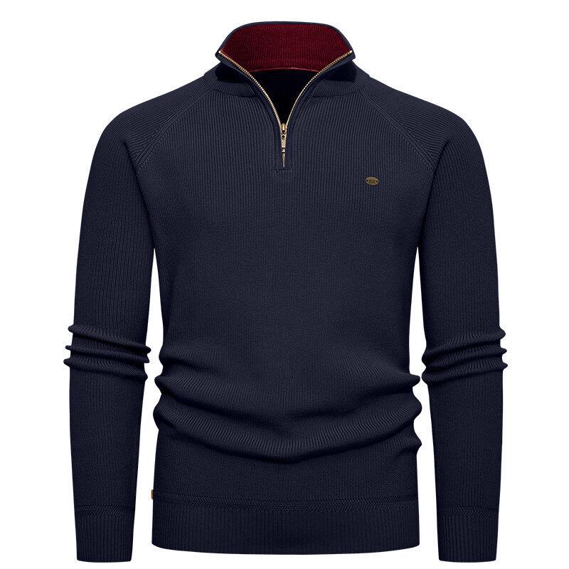 Men's Vertical Rib Knit Half-Zip Stand Collar Thick Sweater