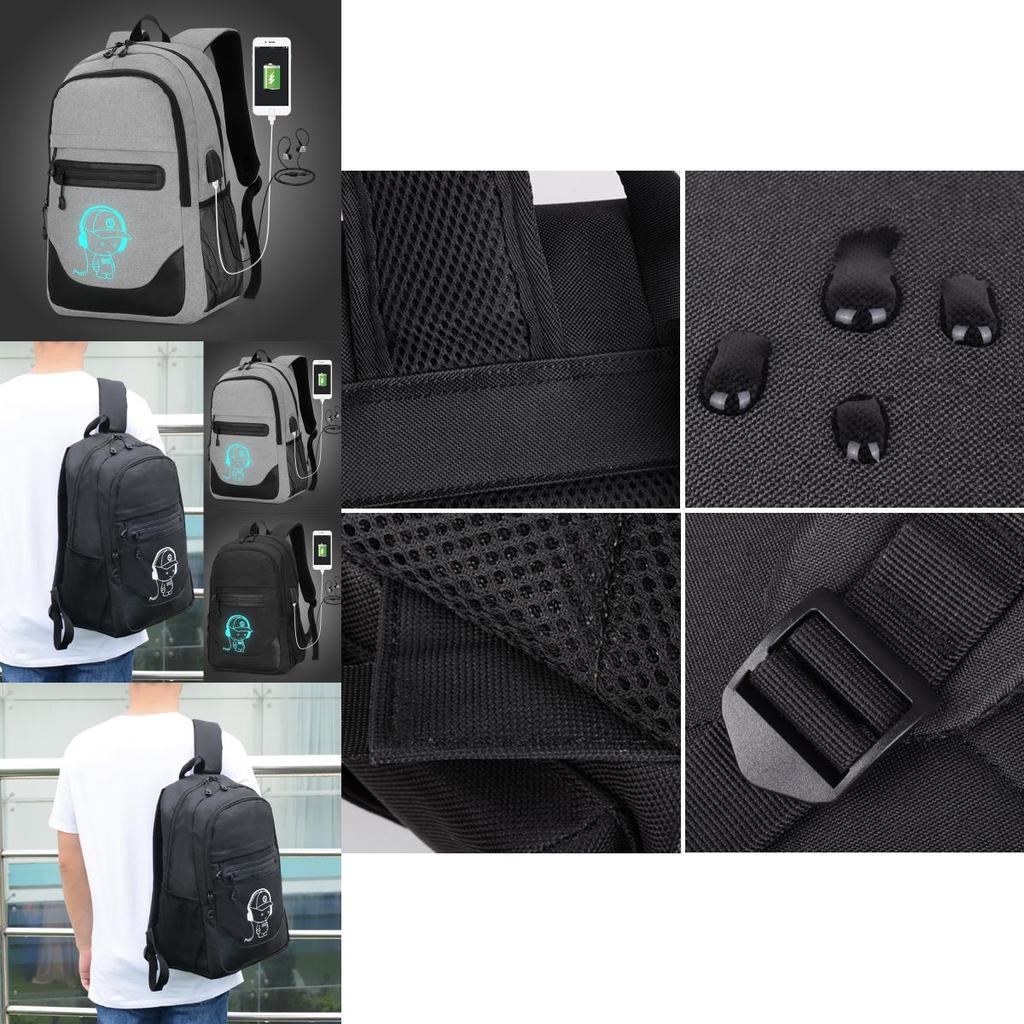 Cute Cartoon Printed Night Luminous Waterproof Laptop Backpack With Usb Charging