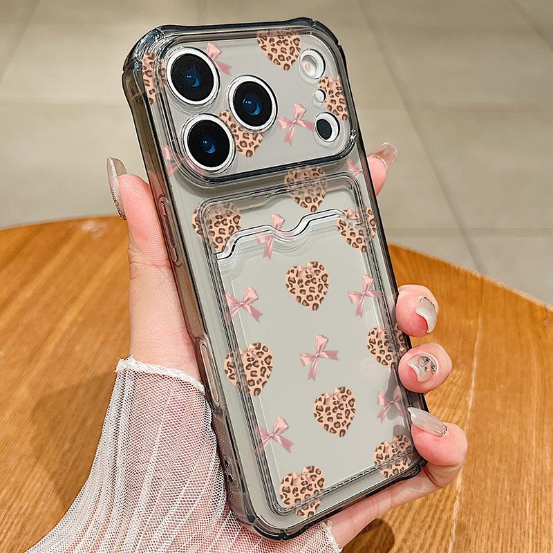 Card Slot Pocket TPU Phone Case For iPhone 17 Pro Air 16e 16 15 14 13 Pro Max 12 11 Colorful Love Heart Pattern Soft Back Cover