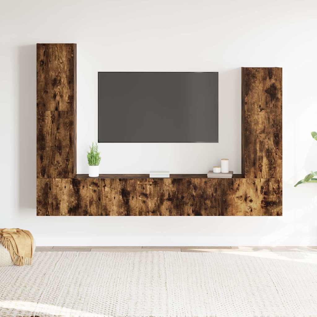 4 piece TV cabinet set smoked oak effect particleboard
