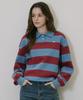 EVENCIA Striped Semi-Crop Polo Sweatshirt