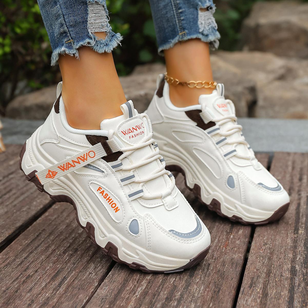 

Women S Casual Sneakers Lightweight Comfortable Fashionable Thick Sole Height-Boosting Lace-Up Women s Shoes 35 бежевий