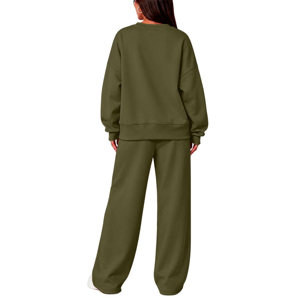 Women's Round Neck Long Sleeve Two Piece Set with Pants for Casual Wear