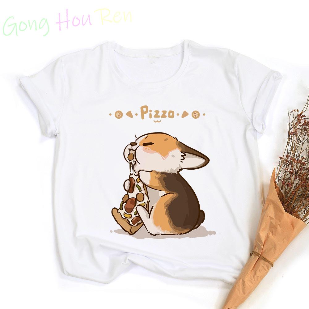 Kawaii Corgi T-shirt Woman Clothing Funny Animal Print Graphic T Shirts Tops Casual Harajuku  Women's Sumer Clothes Short Sleeve