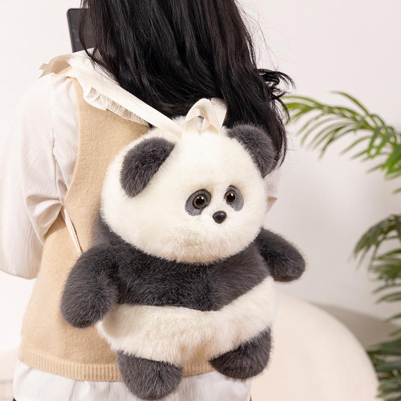 Cute Skin Bean Panda Backpack for Female Students Cartoon Animal Schoolbag Pig Pig Doll Bag Plush