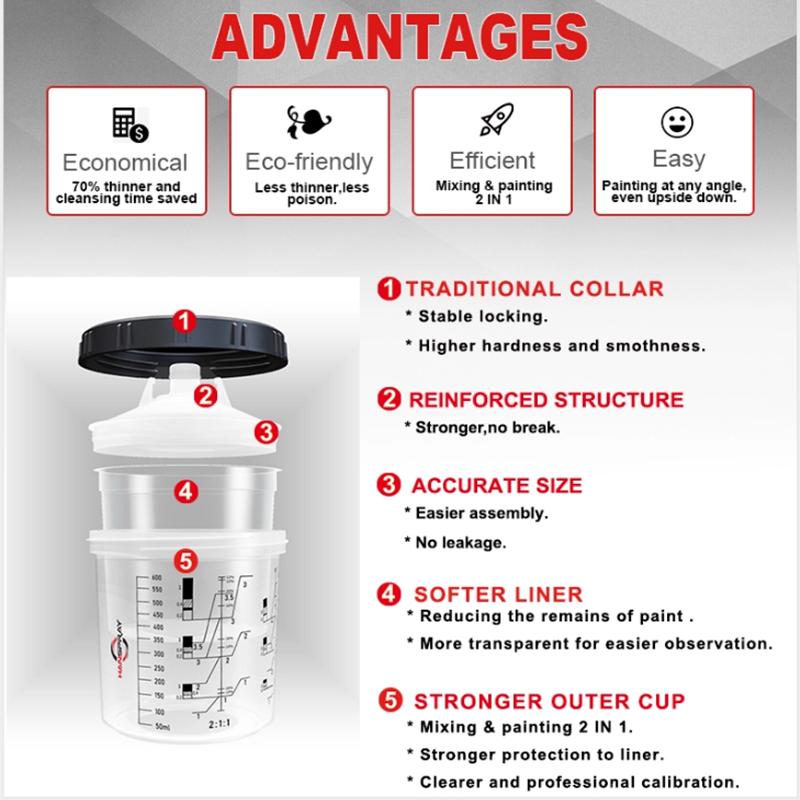50Pcs/Set Spray Gun Paint Mixing Cup H/O Quick Cup Spray Gun Tank 200ML/400ML/600ML Disposable Paint Cup