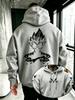 Anime‑fierce Men Hoodie Front Compact Curved‑symbol Print, Back Powerful Spiky‑hair Warrior Silhouette Pullover For Cozy Weekend Activities