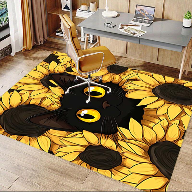1PC Black Cat Sunflowers Anti-slip carpet, suitable for Office, bedroomand playrooms. It can also be used as a sofa footrest cover-W93