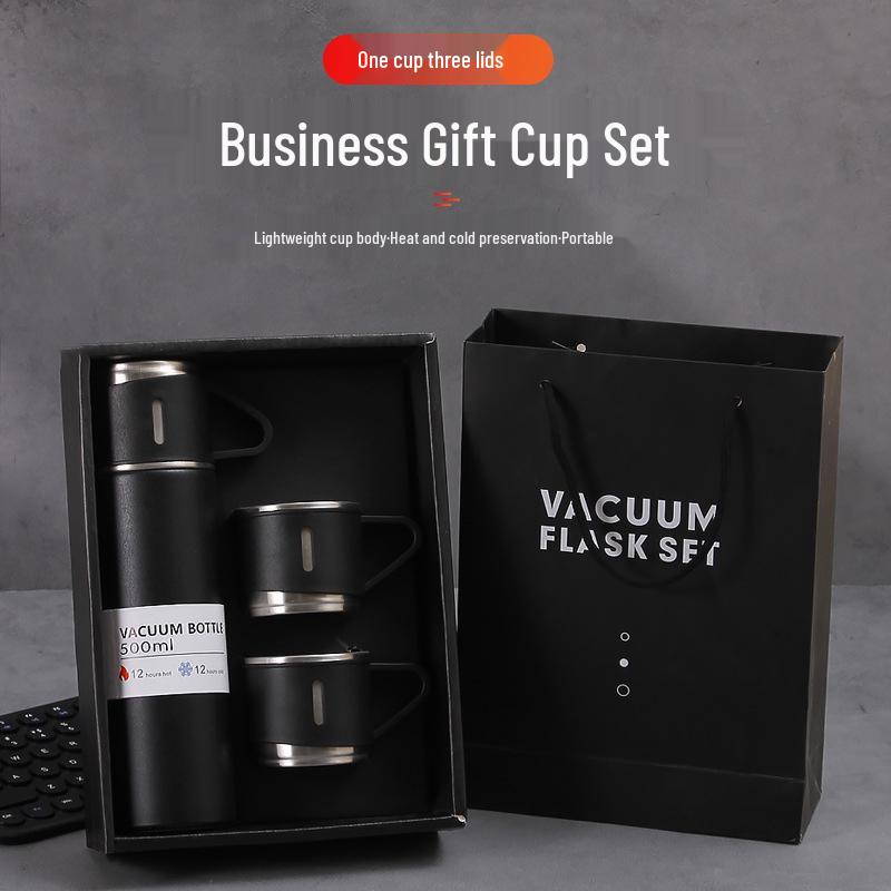 304 Stainless Steel Insulated Travel Cup Set with Three Lids - Perfect Business Gift for Men and Women