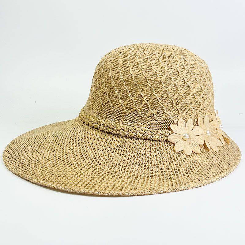 Straw Hat Women's Summer Sun Hat Fashionable Seaside Sun Protection Flower Large Brim Sun Protection UV Resistant Beach Hat