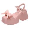 Korean Version Bowknot Margarite Thick Bottom Roman Sandals 2024 New Fashion Casual All-match Solid Color Heels Women Summertime