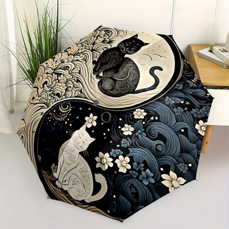1pc Cats YinYang Automatic Open/Close Umbrella with One Touch Button, Compact Folding Canopy, Sturdy 8 Rib Windproof Design   Lightweight  07