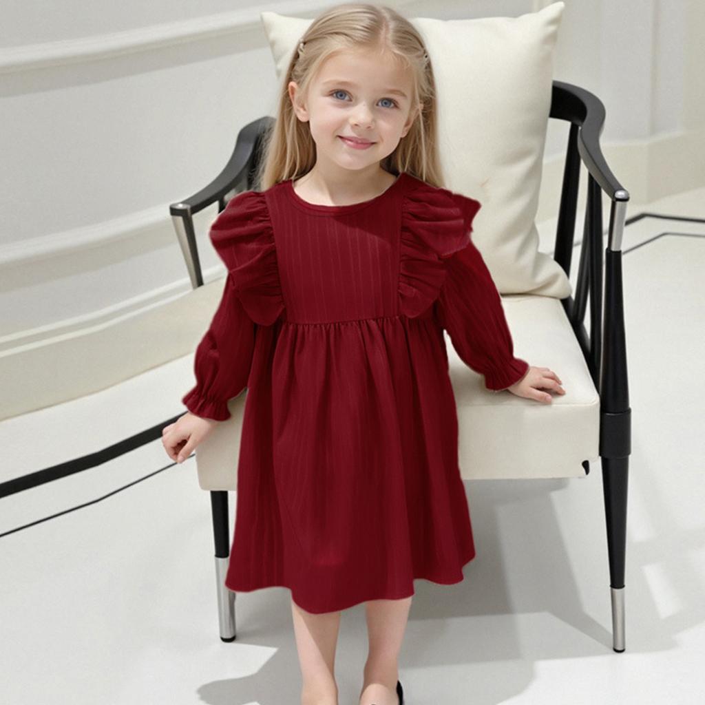 Girls' Fashion Cute Solid-Color Lace Flutter-Sleeve Princess Tiered Dress