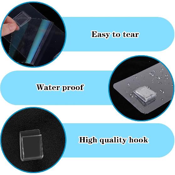 6 Pcs Shower Caddy Adhesive Replacement, Shower Shelf Adhesive Strips Stickers Transparent 2 Flat Hooks for Soap Holder, Bathroom Corner Shelves and