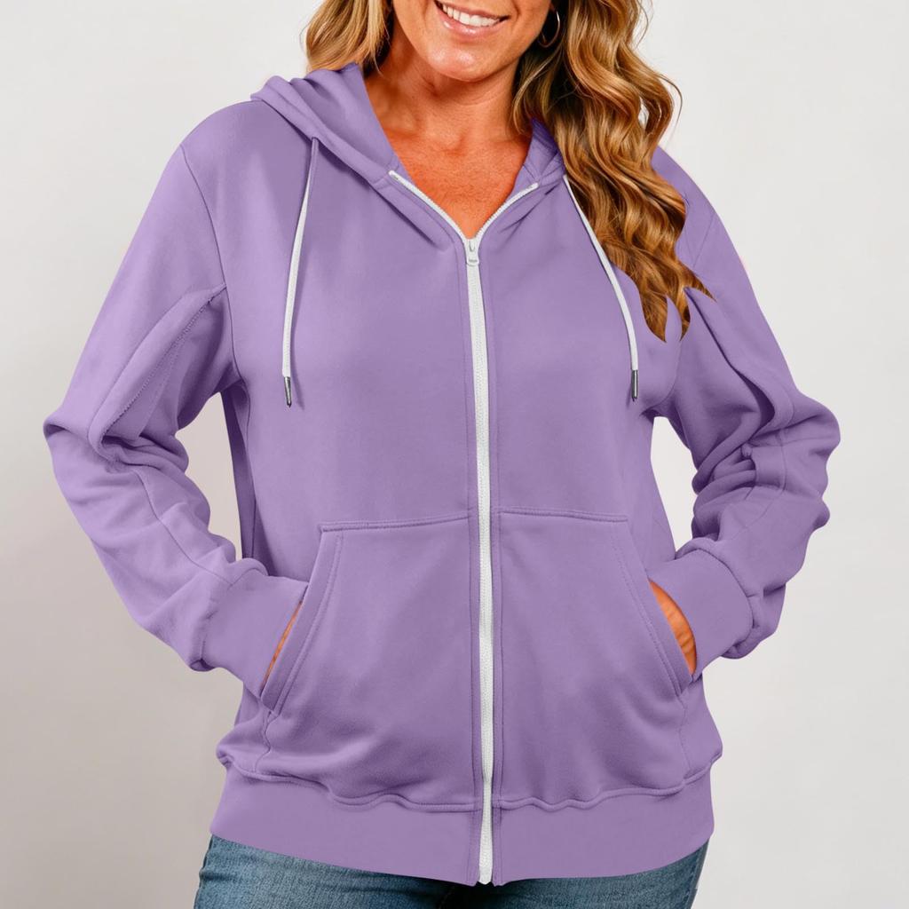 Women's Full Zip Hoodie with Thumb Holes and Drawstring Hood