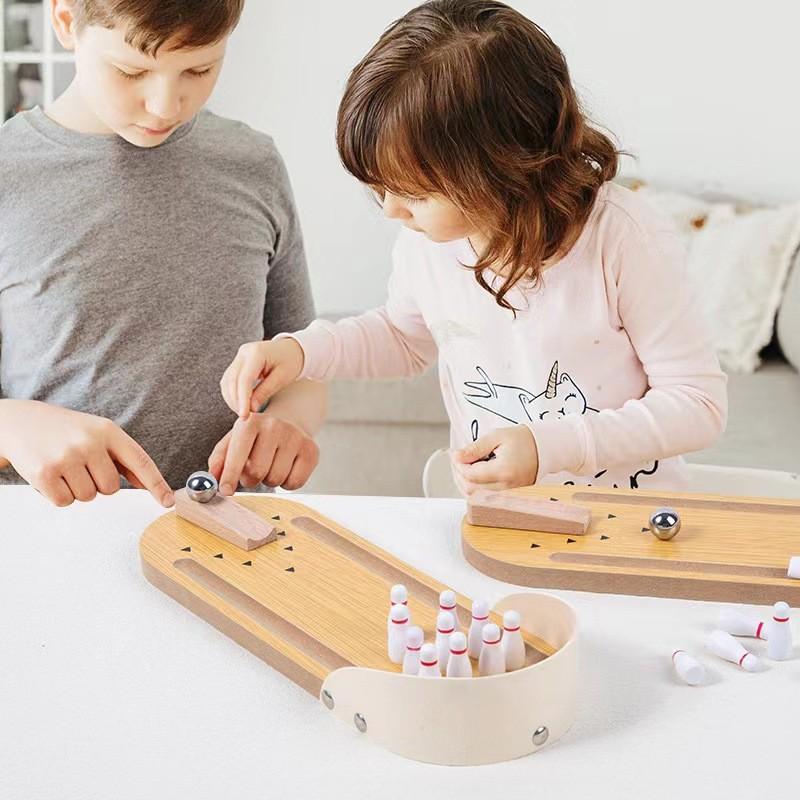 Wooden Mini Bowling Puzzle Toy For Kids Family Interactive Playset For Home Use