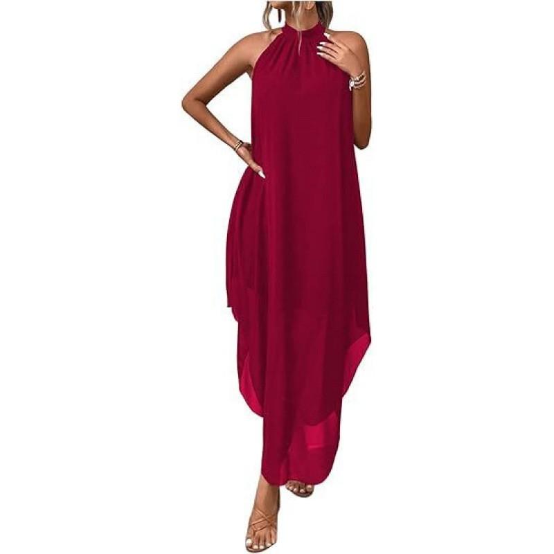 

Wedding Guest Dress Strapless Elegant Solid Color Sleeveless Asymmetrical Bohemian Long Women L червоний
