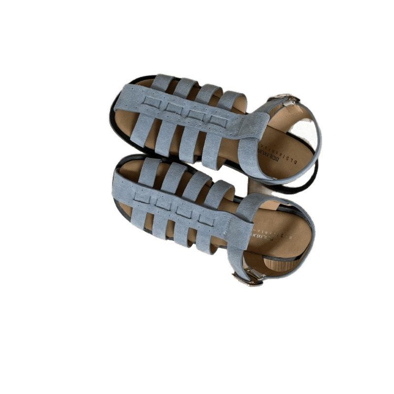 Damen Sommer Retro Casual Taschenkopf Schweinekäfigschuhe aus gewebtem Rindsleder