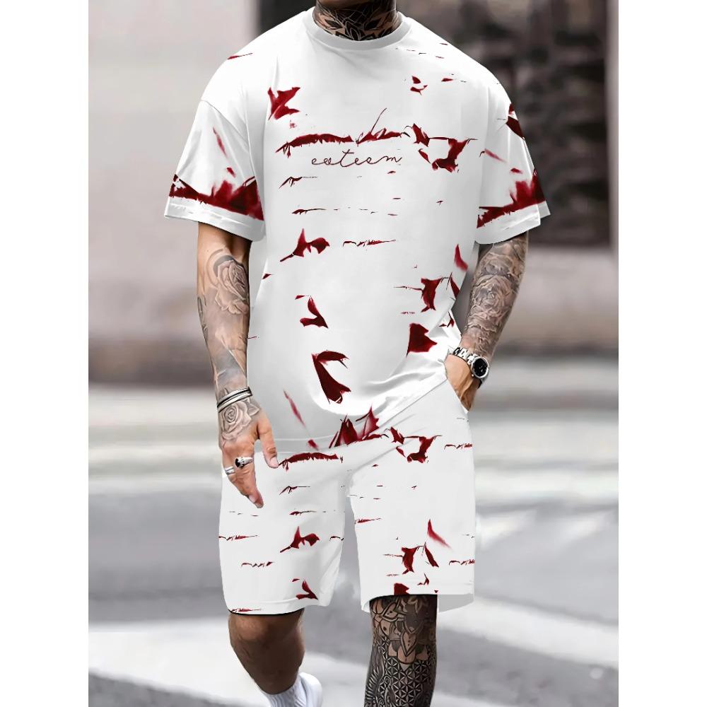 Summer Men s 3D Printed Sports Suit Fashion Breathable Versatile Trend Casual S