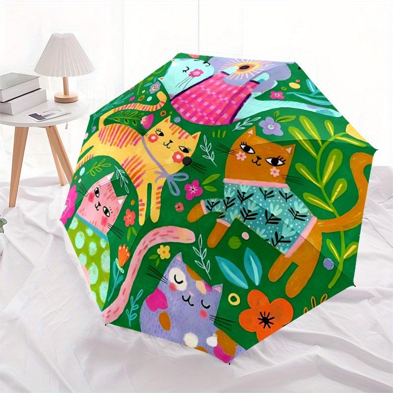 1pc Cat Garden Automatic Umbrella   Auto Open/Close Folding Umbrella with  8 Rib Frame, 3 Fold Compact Umbrella for Men & Women, 135