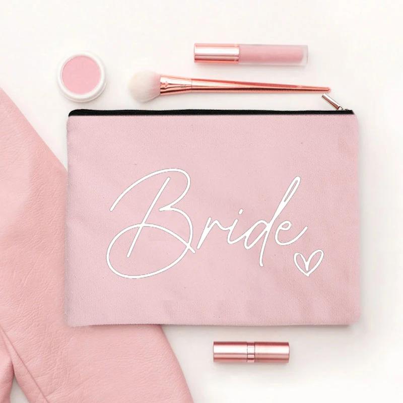 2023 Team Bride Printed Canvas Makeup Bag Bridesmaid Pocket Lipstick Wash Bag for Wedding Travel Lipstick Bags Storage Organizer