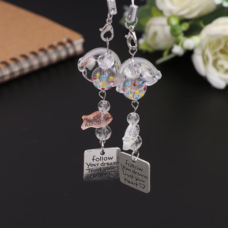 Transparent Keychain Cute Goldfish Wind Chime Pendant Keyring Phone Lanyard Kawaii Bag Decorative Accessories Home Decorations