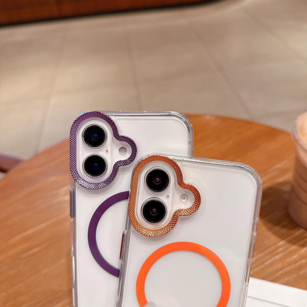 For iPhone 16 Case Compatible with MagSafe PC + TPU Clear Phone Cover with Diamond Texture Lens Frame