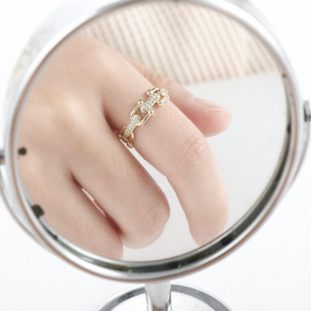 Rhinestone U Shaped Buckle Chains Twist Zircon Finger Rings Korean Style Open Rings Women Rings
