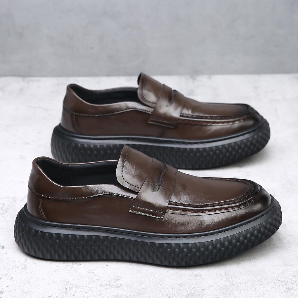 Spring Autumn New Designer Business Casual Shoes for Men Fashion Casual Cow Leather Shoe Male British Style Platform Loafers Man