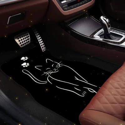 4 Black Cat Car Floor Mats, Front And Rear Seat Mats, Car Interior, Dustproof for Front And Rear Seats, Protective Non-Slip Car Additions Decoration