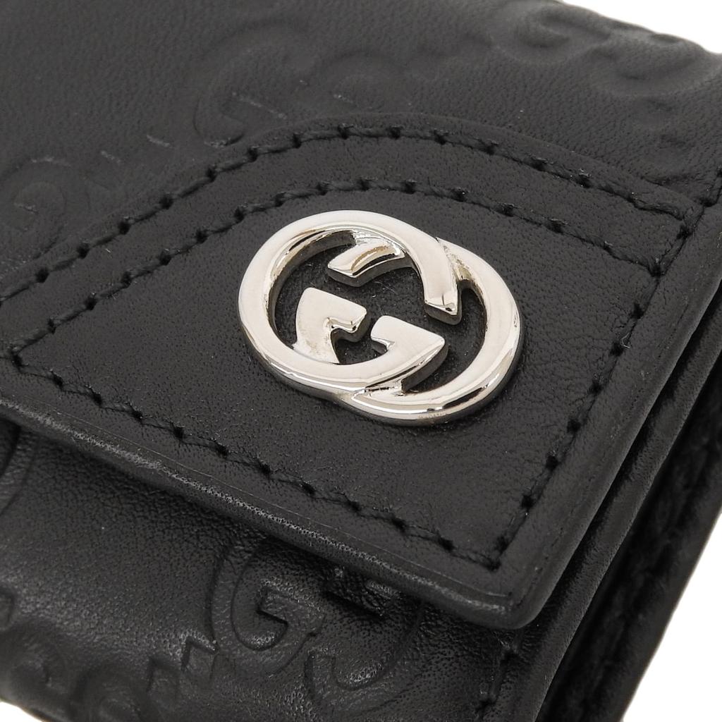 Excellent GUCCI Key Holder  Guccissima Interlocking G 6-row Black Leather Mens 181680 Used