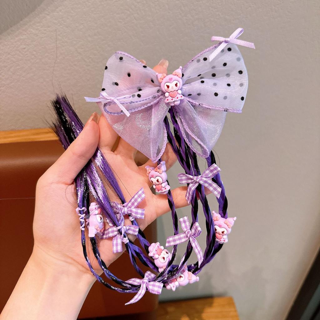 Children's Wig, Girl's Braided Ponytail Hair Tie, Girl's Bow Hair Accessory