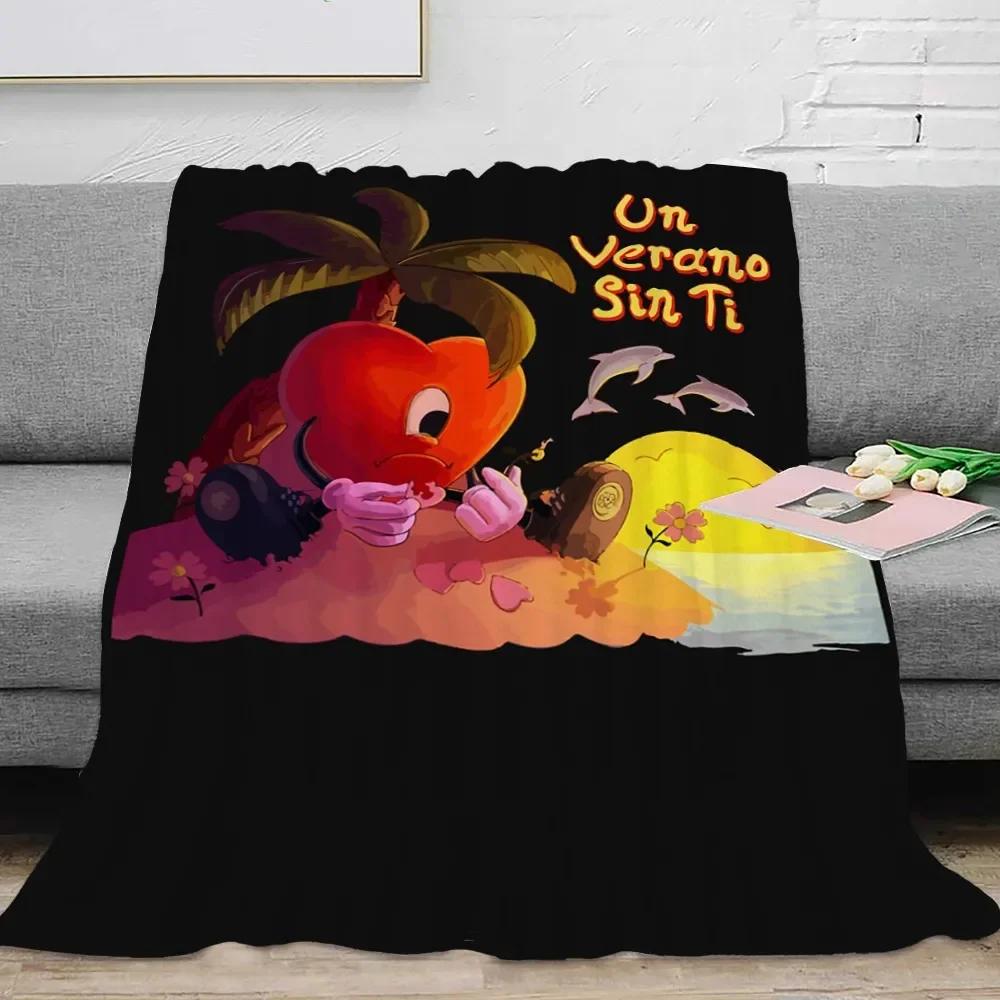 Canvas Painting Blanket Bad Bunny Un Verano Sin Ti Flannel Blankets Pop Music Album Star Warm Throw Blankets for Travel Bedding