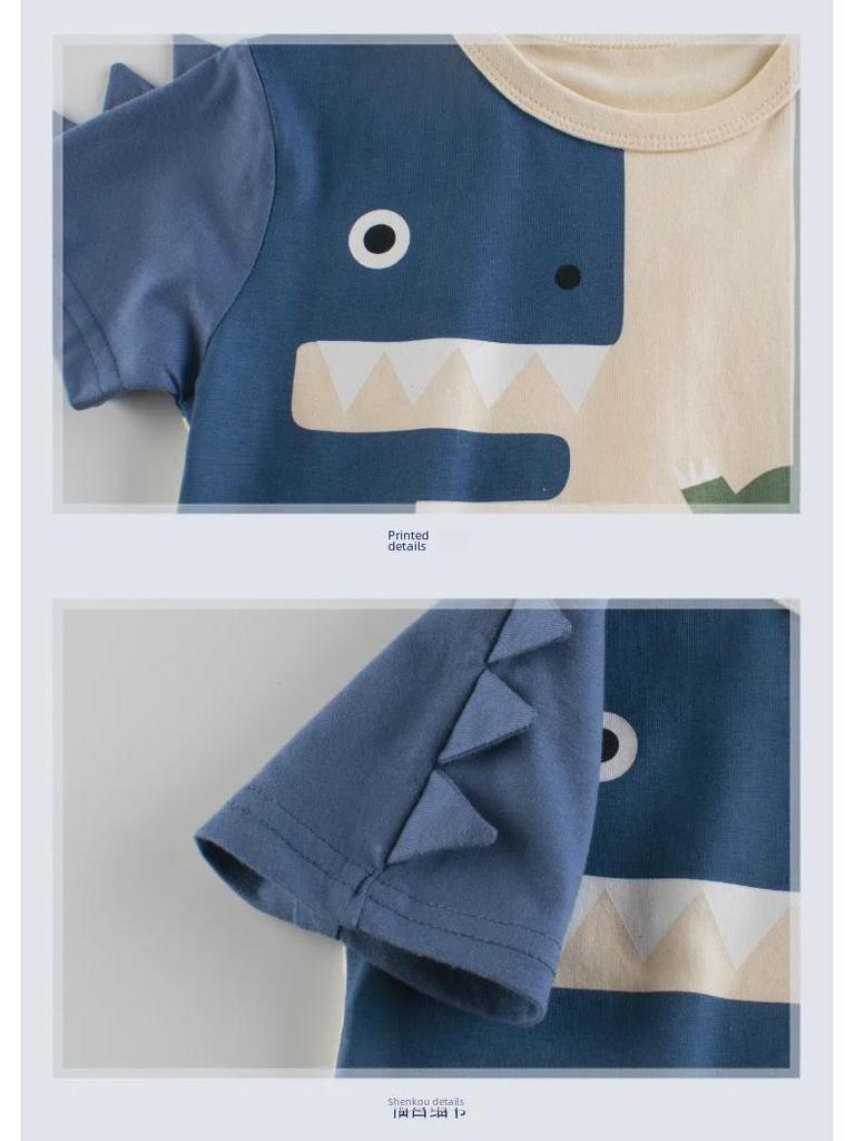 27kids Summer 2025 Korean Style Dinosaur T-Shirt for Children