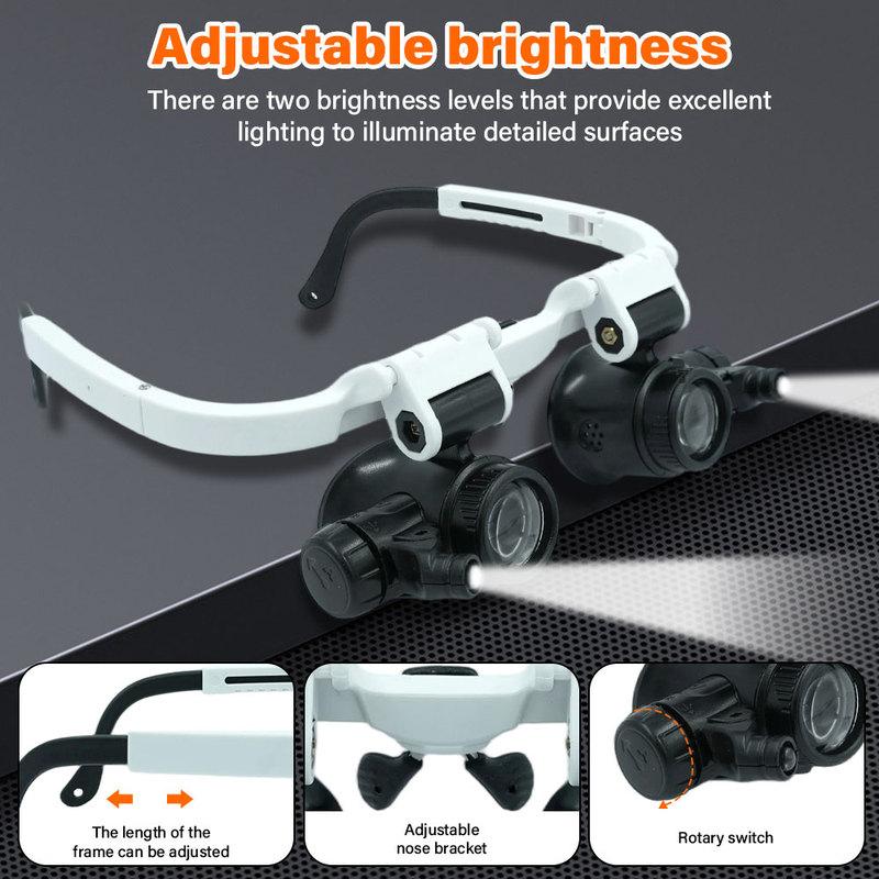 Hot sell Wearing Magnifier Glasses Magnifying 8X 15X 23X 2LED Professional Magnifier Glasses for Reading Jewelers Repair
