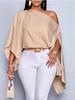 Women's Off-the-Shoulder Batwing Sleeve Top - Casual European & American Style, Elegant Solid Color