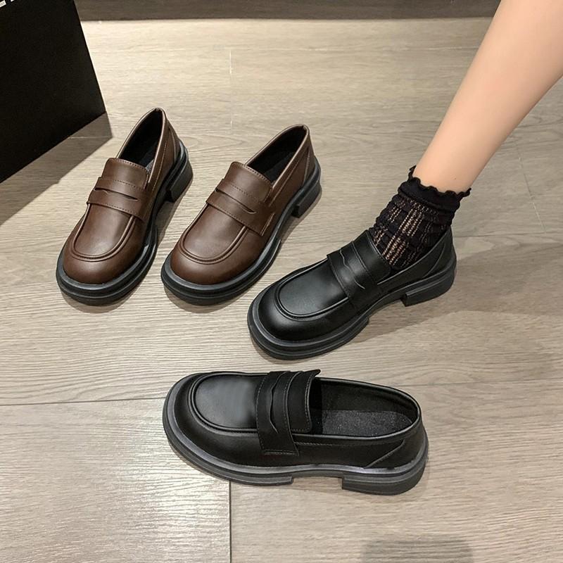 

Japanese small leather shoes women s spring and autumn new British style black platform thick heel loafers retro uniform single shoes 35 чёрный