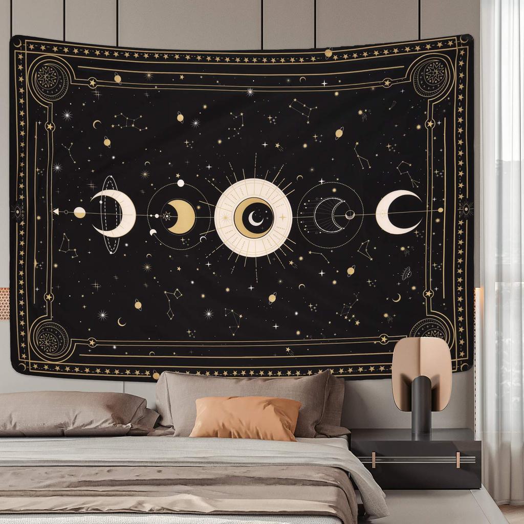 Shiny Flower Moon Phase Moon Wall Nordic Fabric Constellation Large Wall Stylish Room or Window Living Unique Gift Tapestry, Hanging, Poster, Decor,