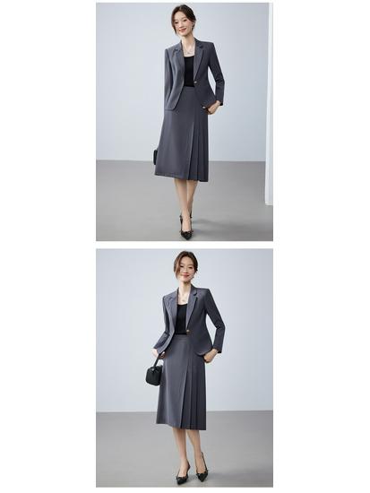 Women's Apricot Silver Suit Jacket & Midi Skirt Set - Spring/Autumn 2025, Slim Fit, High-End Two-Piece