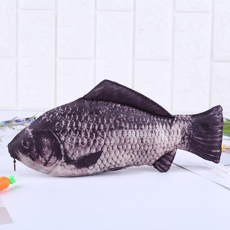 1pc Simulated Crucian Pencil Bag, Cool And Creative Salt Fish Shaped Pencil Case With Zipper, Casual Gift Funny Handbag