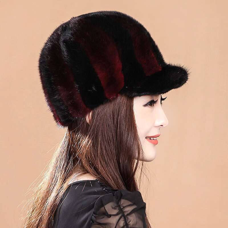 Real Mink Fur Hat Women'S Winter Fashion Baseball Hat Warm Mink Fur Knight Duck Tongue Hat Luxury Keep Warm Russian Lady Caps