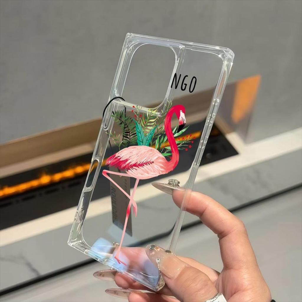 Clear Square Back Tube Case Protection For iPhone 15 Plus 16 ProMax 11 14 Pro Max 13 12 Anti-Oxygen,Alphabet Flamingo Pattern Casing