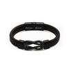Men's Magnetic Black Twist Stainless Steel and Woven Leather Bracelet