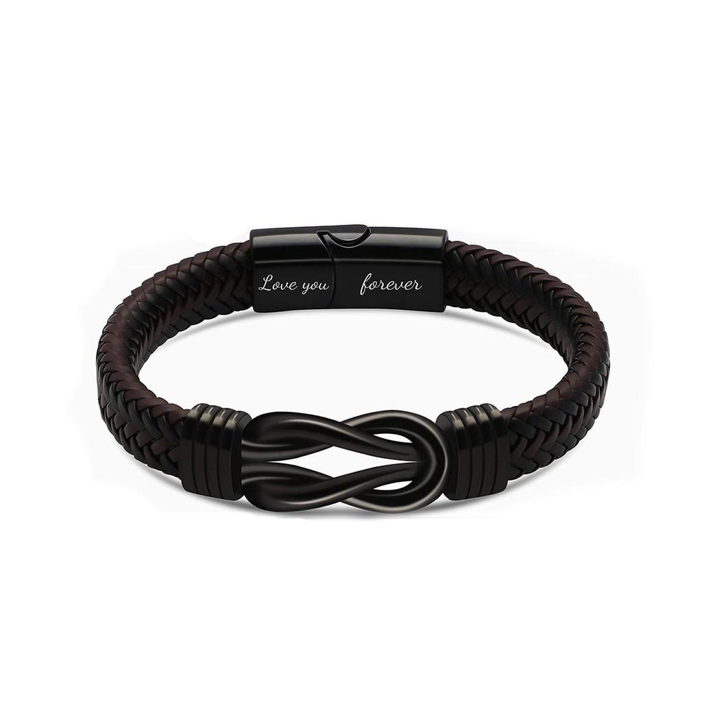 Men's Magnetic Black Twist Stainless Steel and Woven Leather Bracelet
