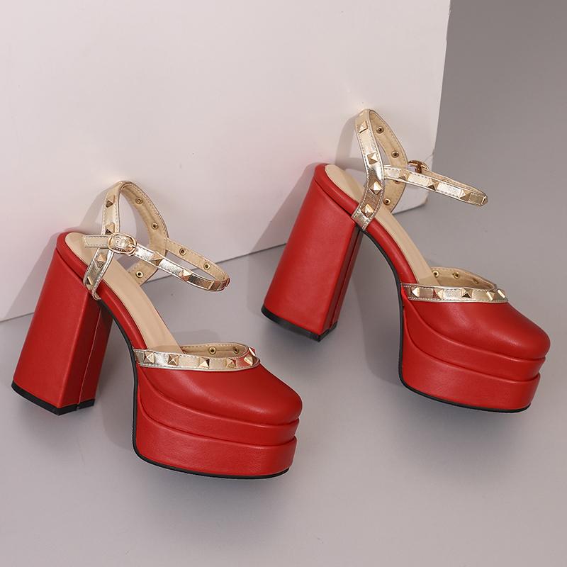 Women's High-heeled Sandals Spring and Summer New Sexy European and American Style Waterproof Table Thick Heel Large Size Roman Sandals