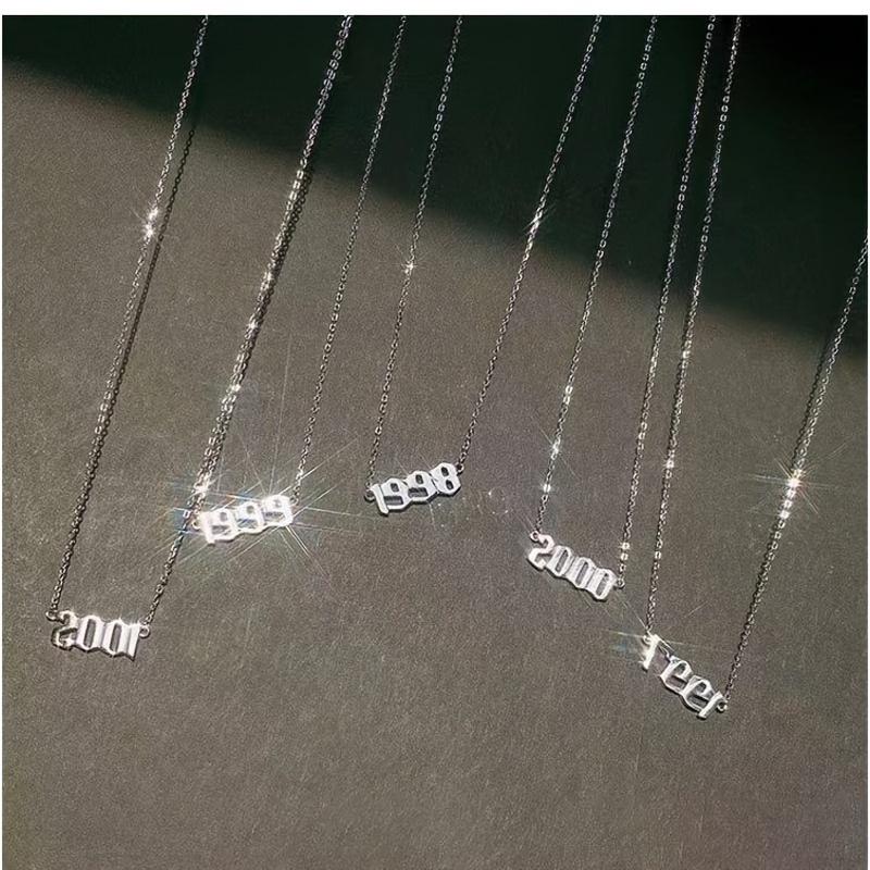 1999 Titanium Steel Minimalist Number Necklace - Unisex Anniversary Jewelry Gift for Valentine's Day, Casual Attire & Special Occasions
